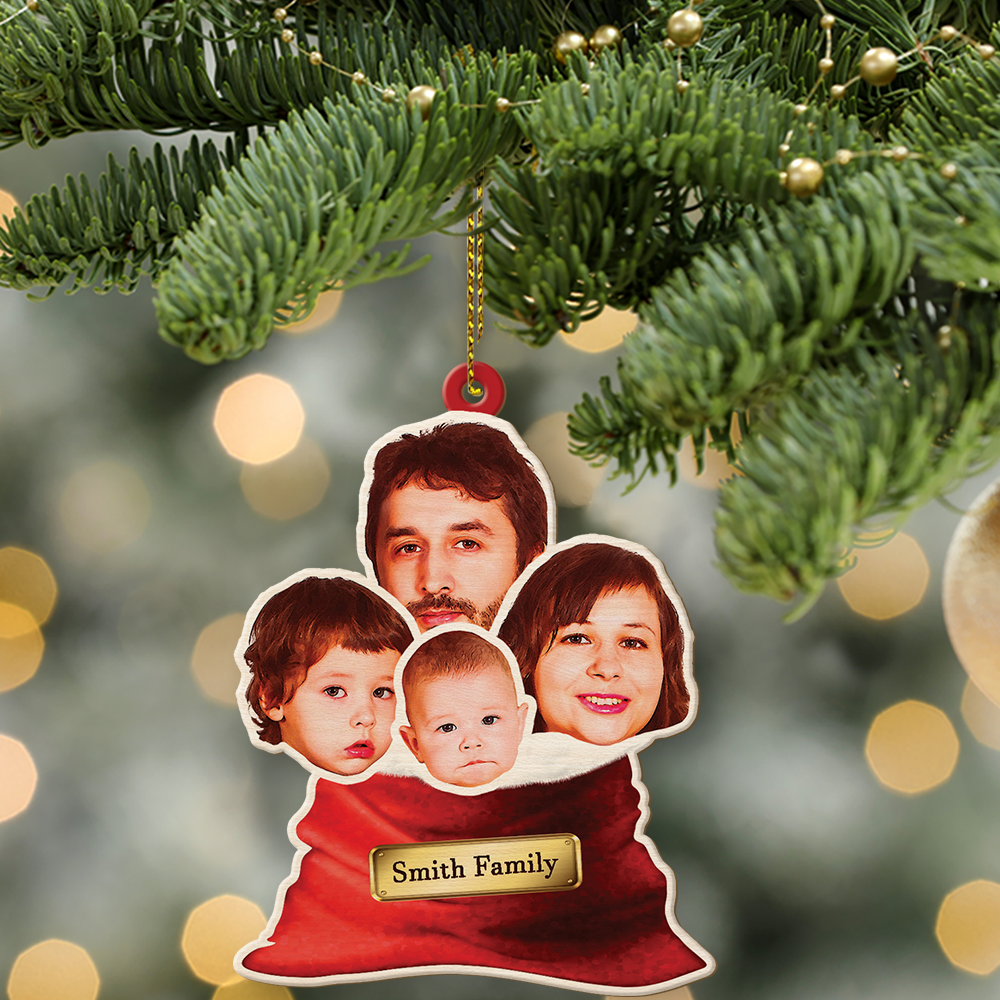 Face From Photo, Family Name, Christmas Gift, Christmas Shape Ornament 2 Sides