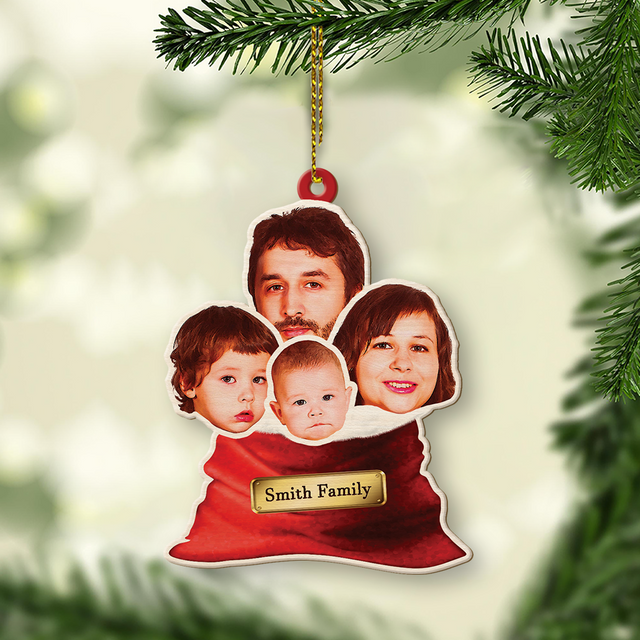 Face From Photo, Family Name, Christmas Gift, Christmas Shape Ornament 2 Sides