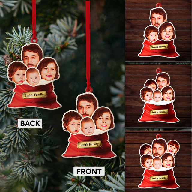Face From Photo, Family Name, Christmas Gift, Christmas Shape Ornament 2 Sides