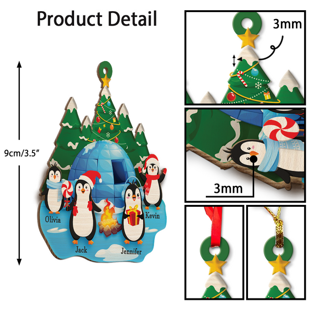 Family Name, Christmas Penguin, Christmas Shape Ornament 2 Sides
