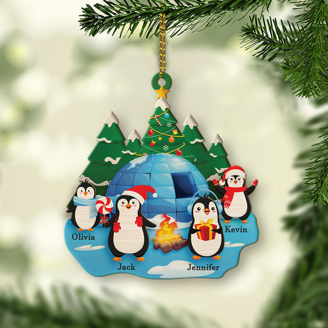 Family Name, Christmas Penguin, Christmas Shape Ornament 2 Sides