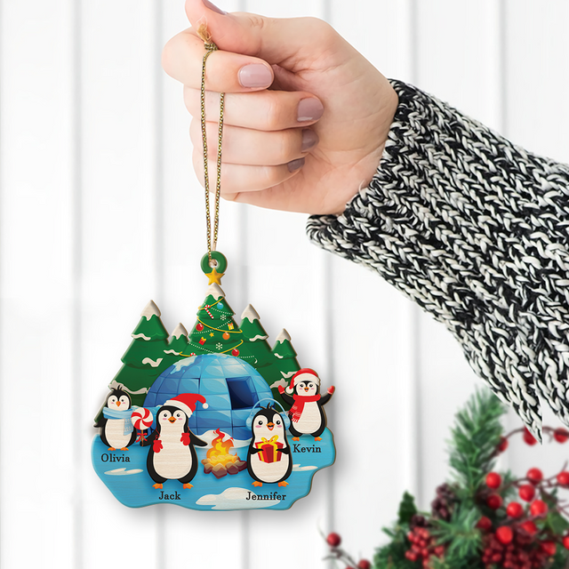 Family Name, Christmas Penguin, Christmas Shape Ornament 2 Sides
