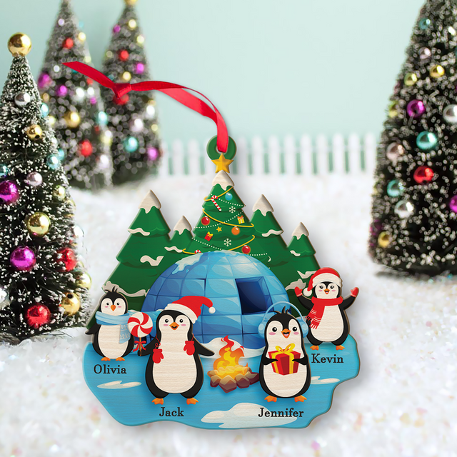Family Name, Christmas Penguin, Christmas Shape Ornament 2 Sides