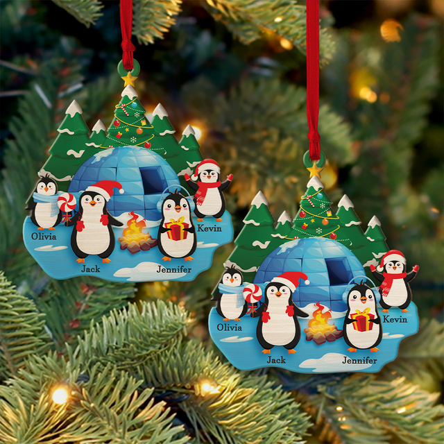 Family Name, Christmas Penguin, Christmas Shape Ornament 2 Sides