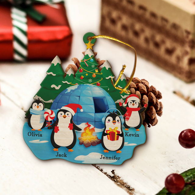 Family Name, Christmas Penguin, Christmas Shape Ornament 2 Sides