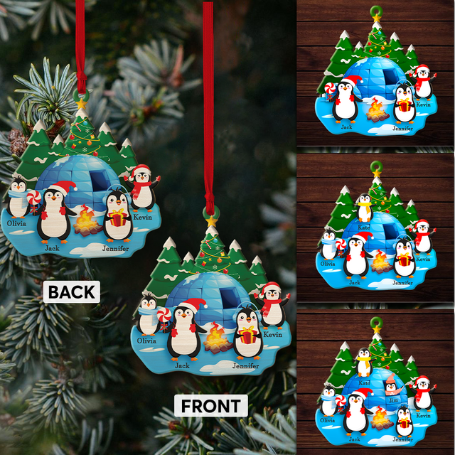 Family Name, Christmas Penguin, Christmas Shape Ornament 2 Sides