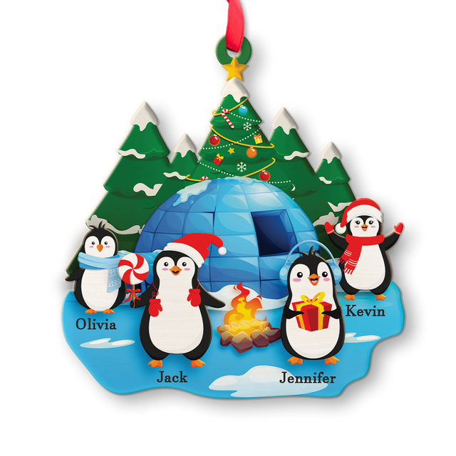 Family Name, Christmas Penguin, Christmas Shape Ornament 2 Sides