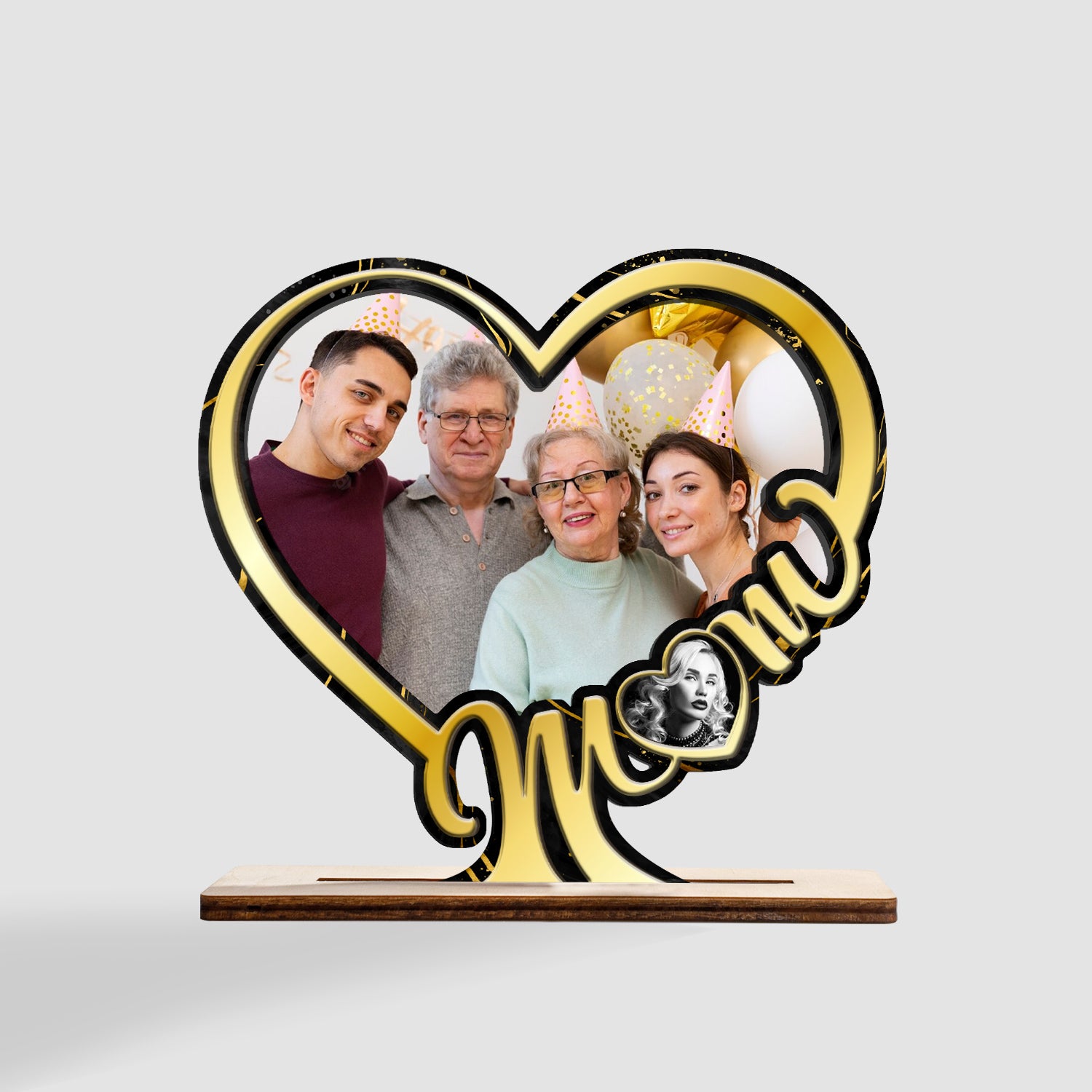 Mom, Custom Wooden Plaque 3 Layers, Custom Photo, Heart Shape