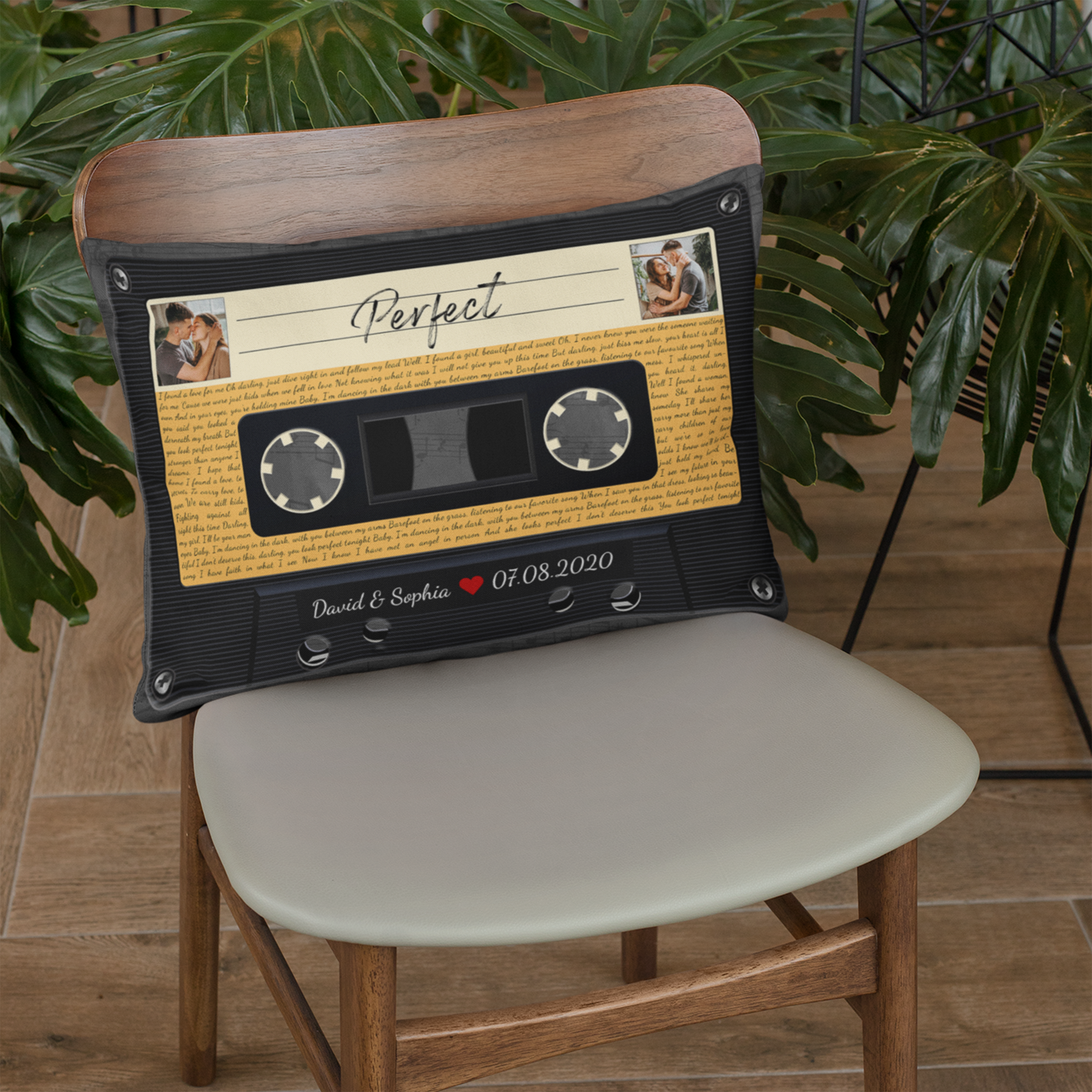 Custom Song Lyrics, Personalized Text And Upload Photo, Black Cassette Tape Pillow