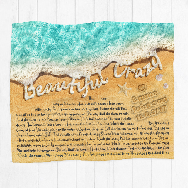 Custom Song Lyrics in The Sand Ocean, Custom Name and Date Blanket
