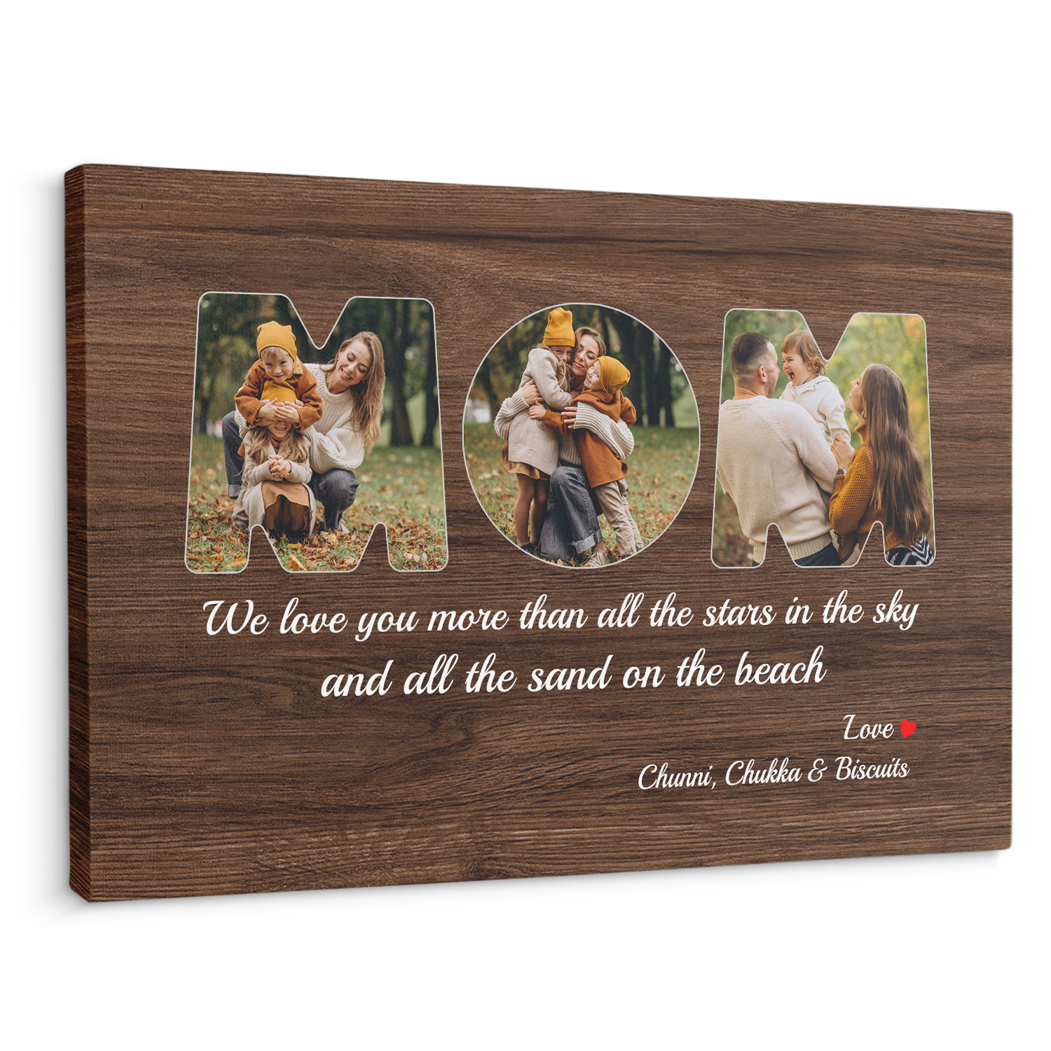 Mom Custom Photo - Customizable Dark Wood Background Canvas