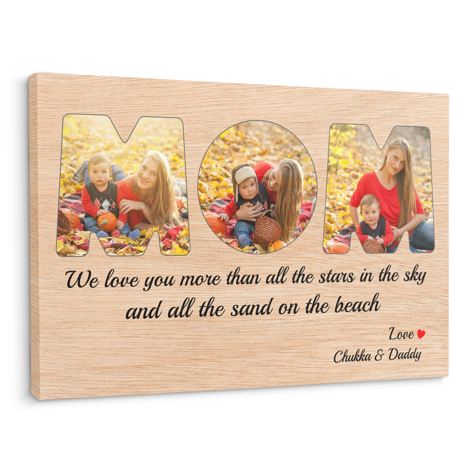 Mom Custom Photo - Customizable Light Wood Background Canvas