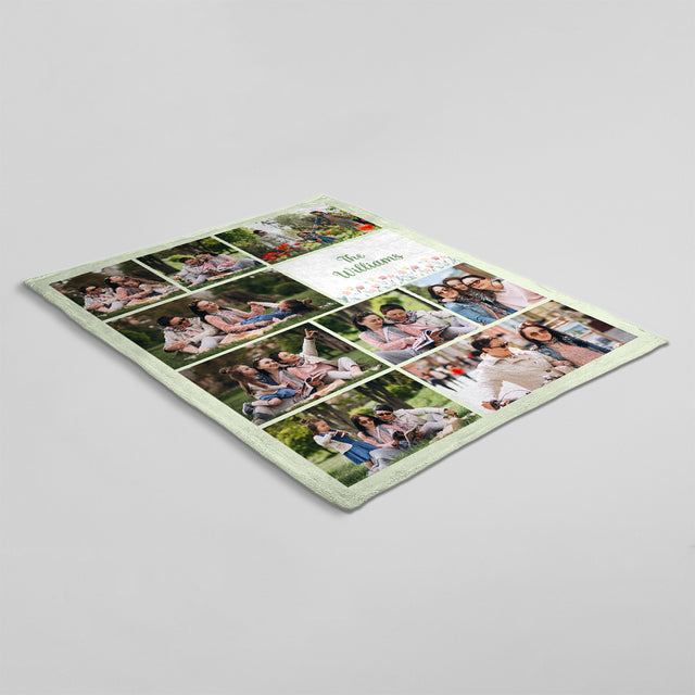 Custom Photo Family, 9 Pictures, Personalized Family Name Blanket