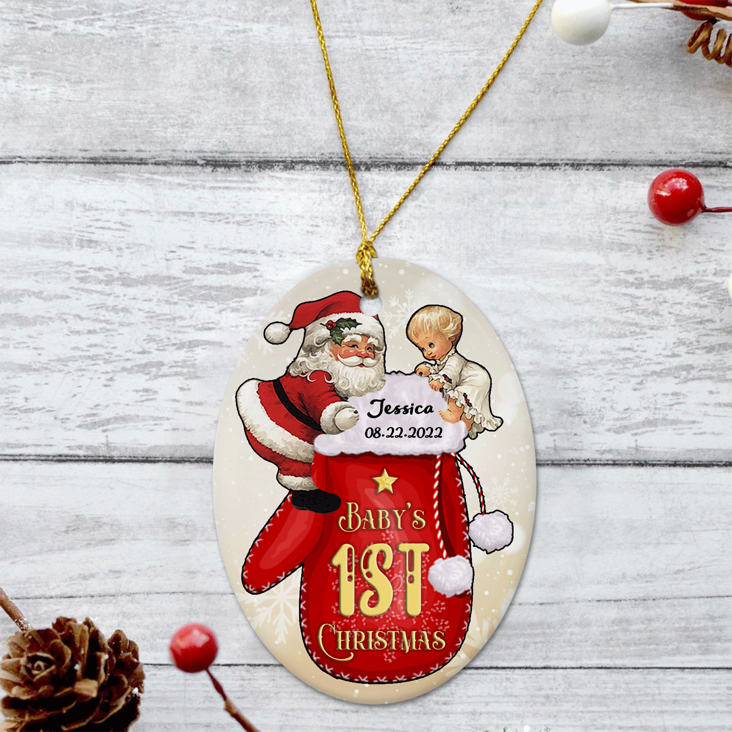 Baby's 1st Christmas Custom Oval Ornament 2 Sided
