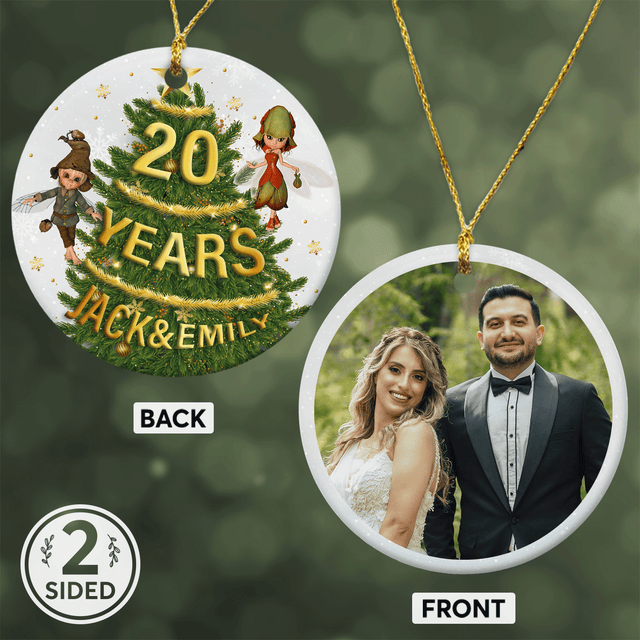 20 Year Anniversary Custom Photo And Text Decorative Christmas Circle Ornament 2 Sided