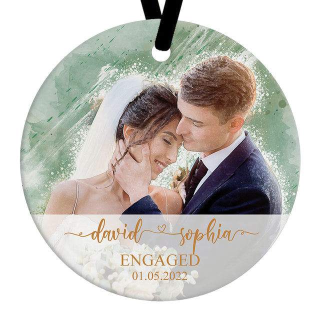 Products Gift For Couple, Engagement Christmas Ornaments, Decorative Christmas Circle Ornament 2 Sided