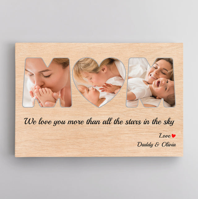Mom, Custom Photo Collage, Heart Shape Canvas Wall Art