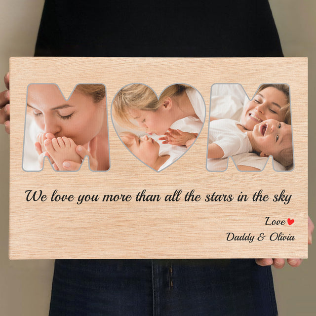 Mom, Custom Photo Collage, Heart Shape Canvas Wall Art