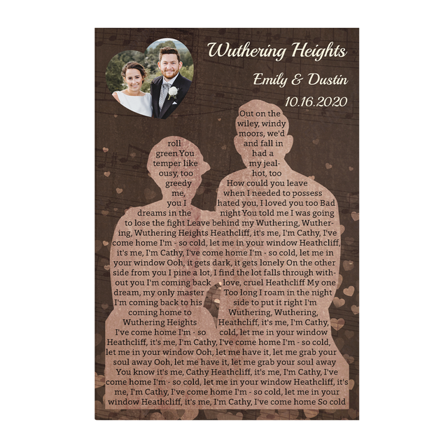 Custom Song Lyrics & Photo, Potrait With Heart Shaped Canvas