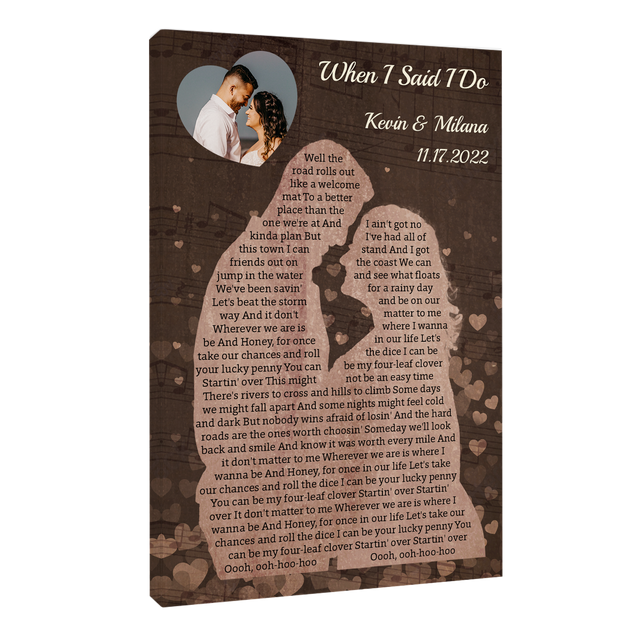 Custom Song Lyrics & Photo, Potrait With Heart Shaped Canvas