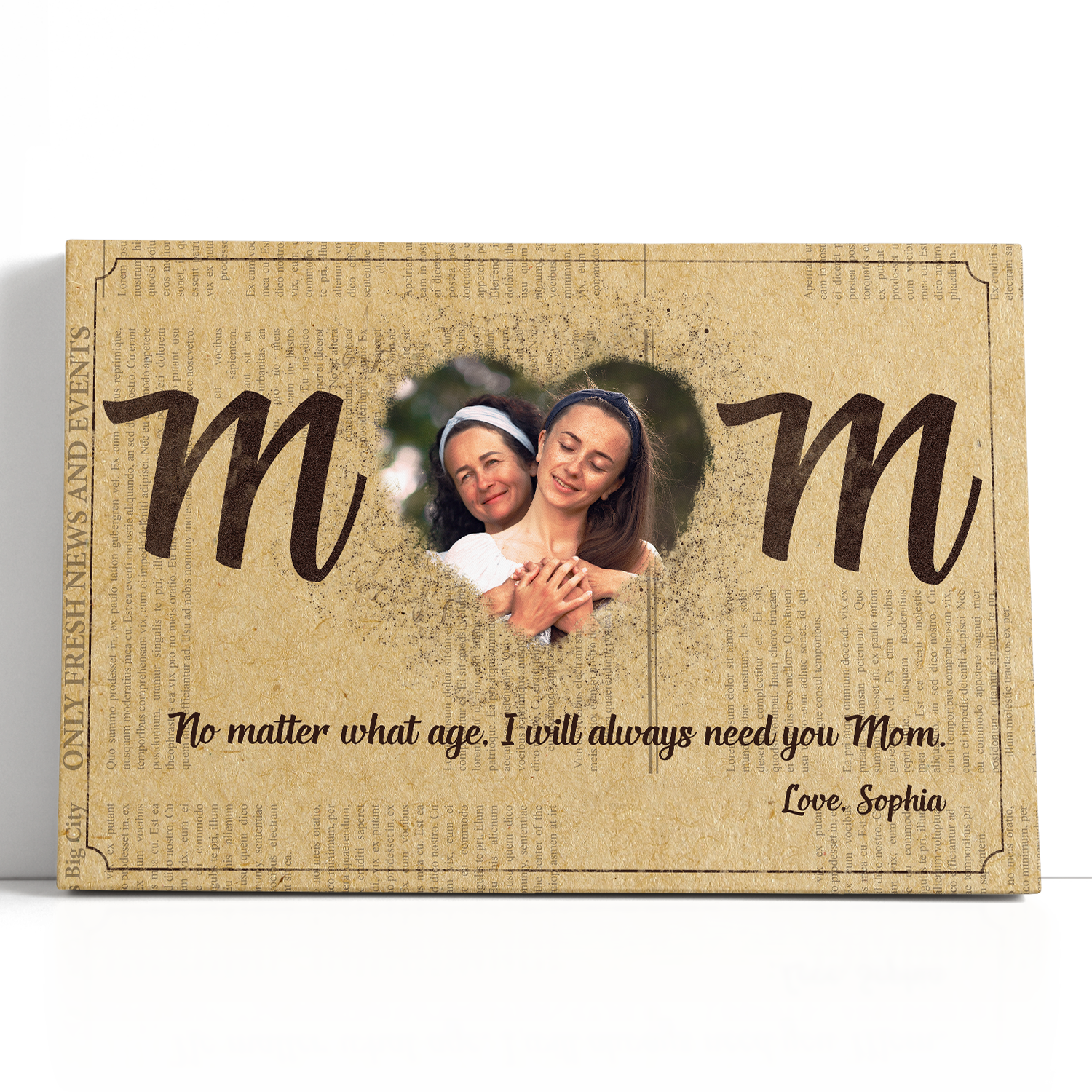 Mom, Custom Photo On Heart Shape, Canvas Wall Art