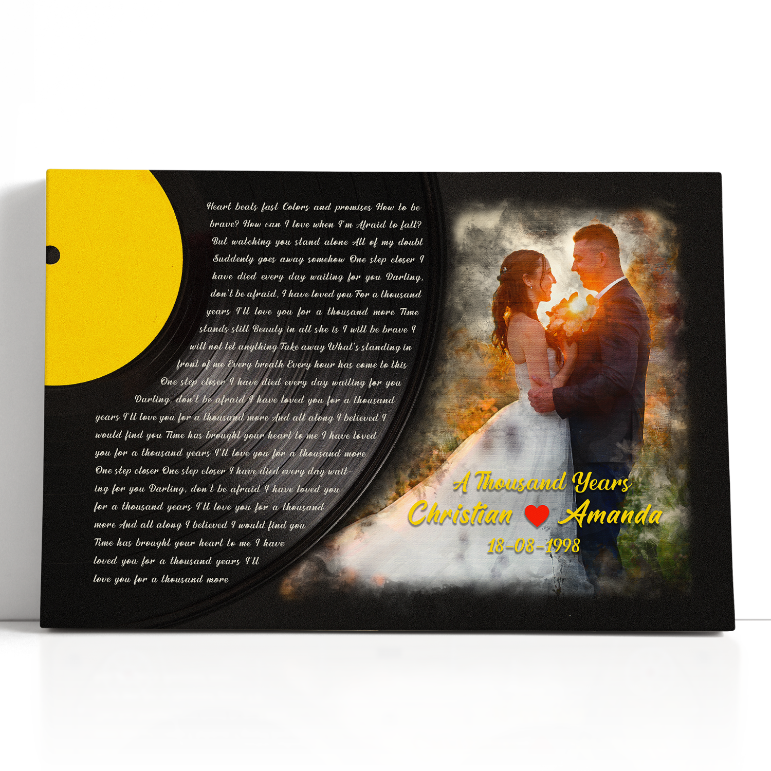 Custom Photo Name Date, Vinyl Record Song Lyrics Canvas