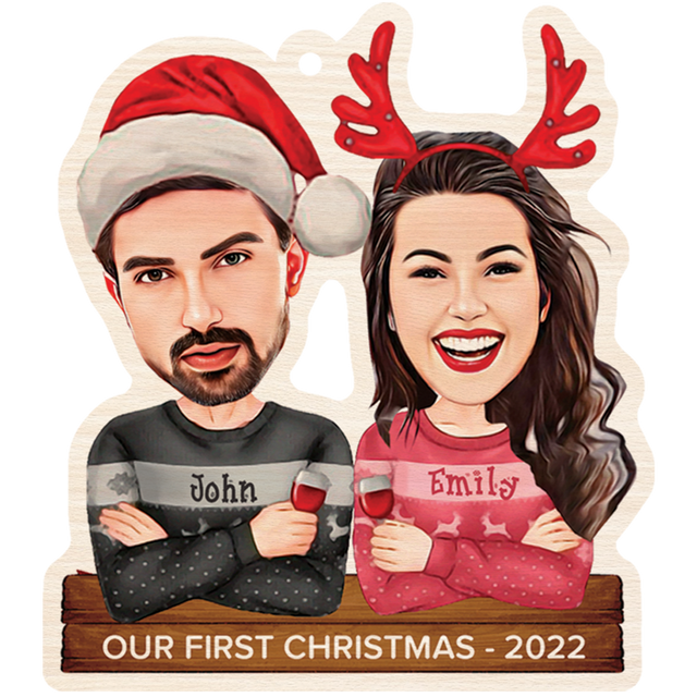 Face From Photo, Gift For Couple, Merry Christmas, Shape Ornament 2 Sides