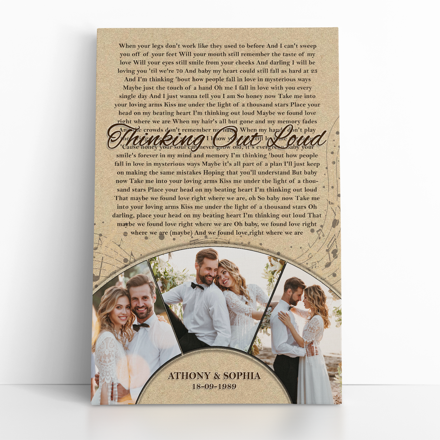 Custom Photo Name Date, Song Lyrics Portrait Canvas