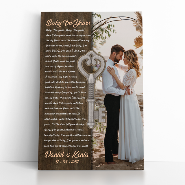 Custom Photo Name Date, Song Lyrics Brown Portrait Canvas