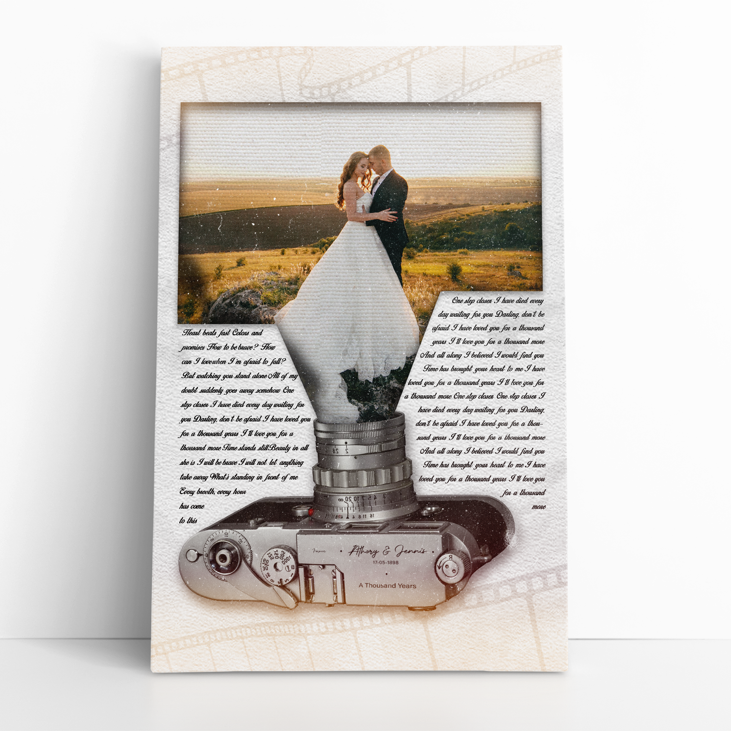 Custom Photo Name Date, Song Lyrics Film Portrait Canvas