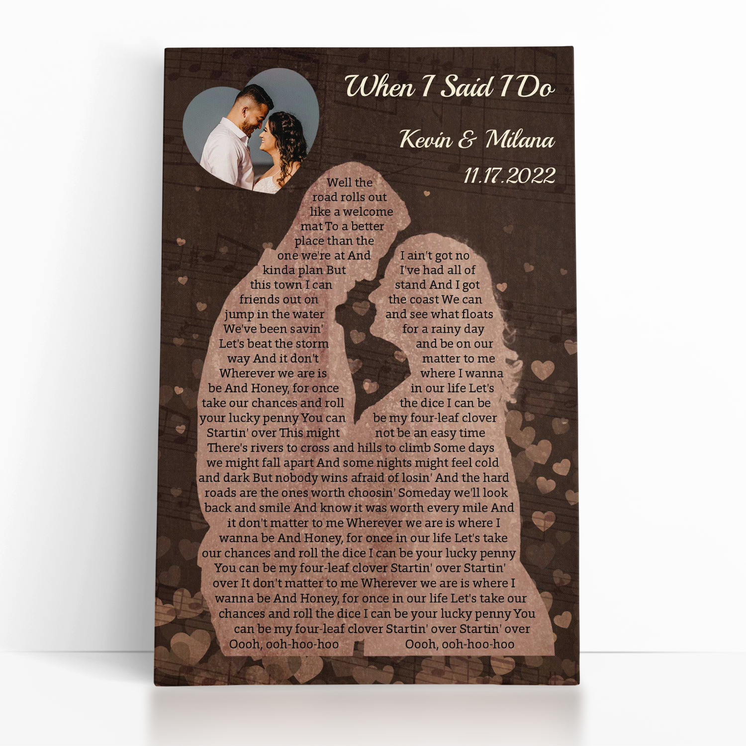 Custom Song Lyrics & Photo, Potrait With Heart Shaped Canvas