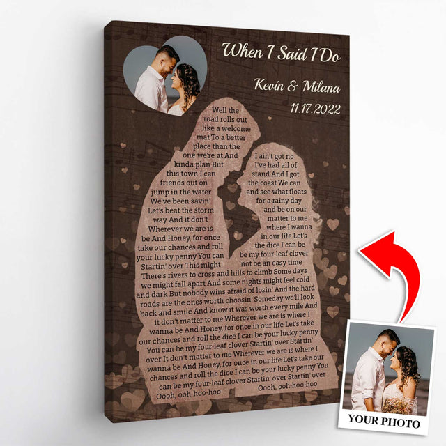 Custom Song Lyrics & Photo, Potrait With Heart Shaped Canvas