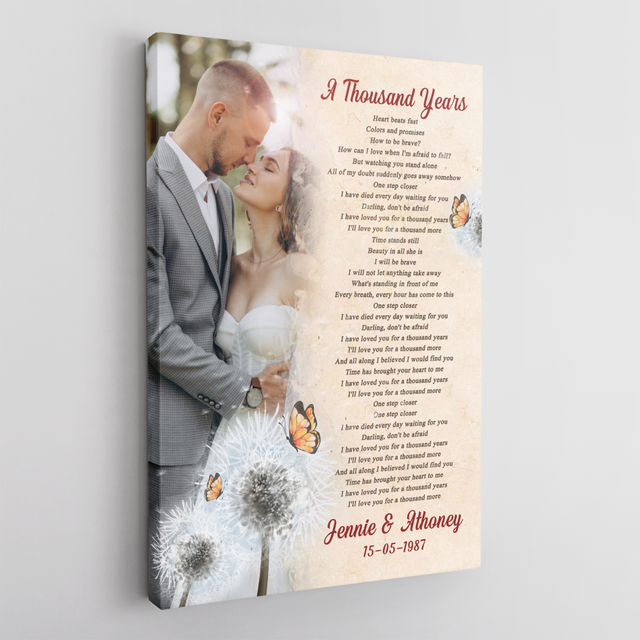 Custom Photo Name Date, Butterfly Flower, Song Lyrics Canvas