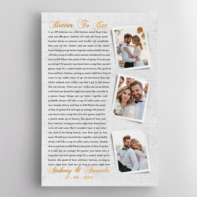Custom Photo Name Date, Song Lyrics Portrait Canvas