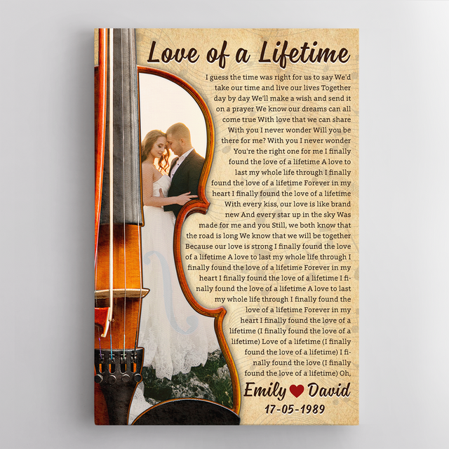 Custom Photo Name Date, Guitar Love Song Lyrics Canvas