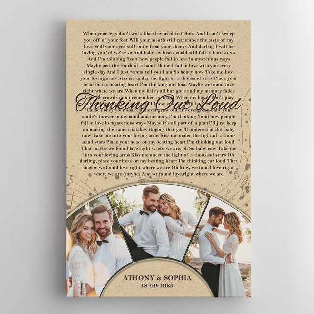 Custom Photo Name Date, Song Lyrics Portrait Canvas