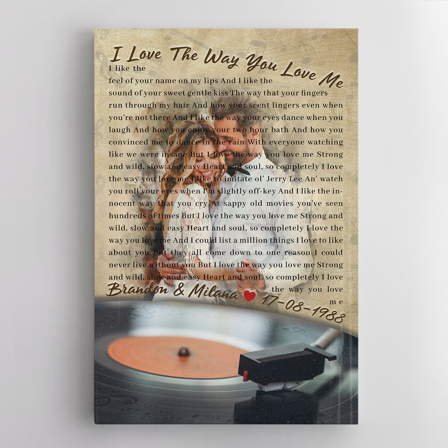 Custom Photo Name Date, Love Song Lyrics Canvas