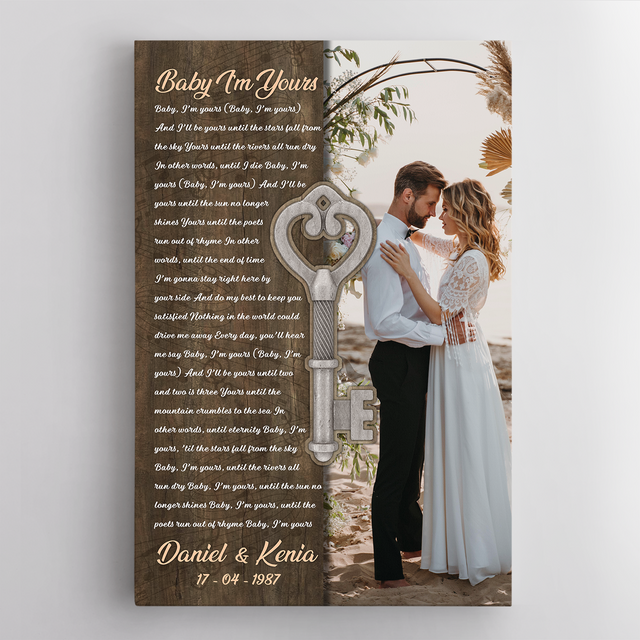 Custom Photo Name Date, Song Lyrics Brown Portrait Canvas