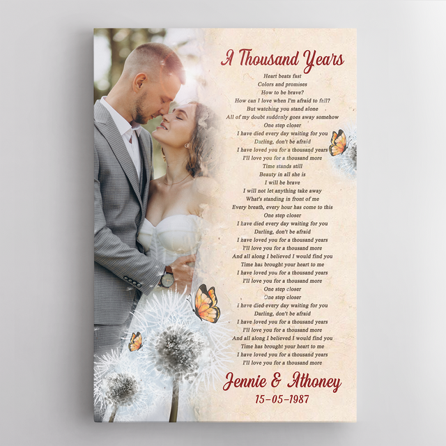 Custom Photo Name Date, Butterfly Flower, Song Lyrics Canvas
