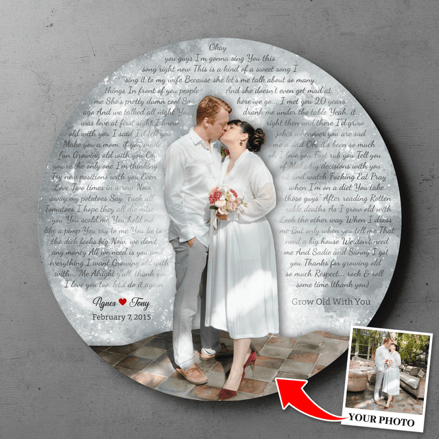 Custom Photo Name Date, Song Lyrics, Round Wood Sign