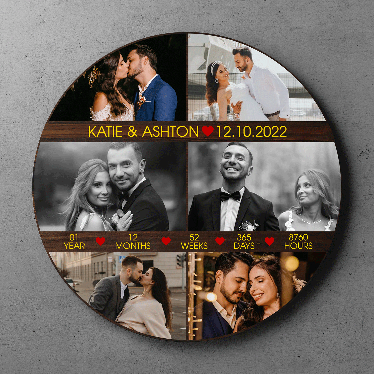 Custom Wedding Photo, 6 Photo Uploaded, Round Wood Sign