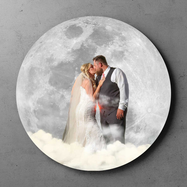 Custom Wedding Photo, Silver or Gold, Round Wood Sign