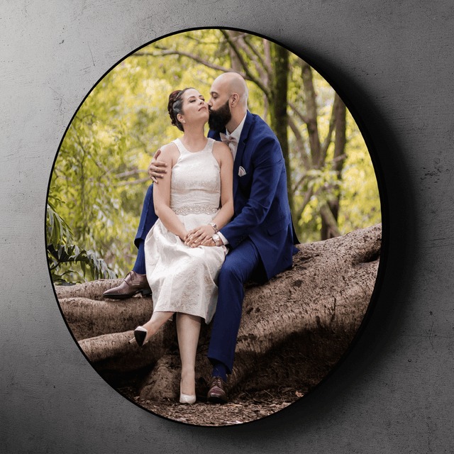 Custom Wedding Photo, 1 Photo Uploaded, Round Wood Sign