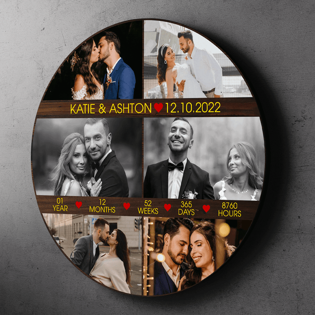 Custom Wedding Photo, 6 Photo Uploaded, Round Wood Sign