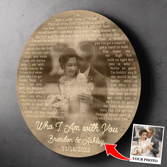 Custom Photo Name Date, Vintage Style, Round Wood Sign