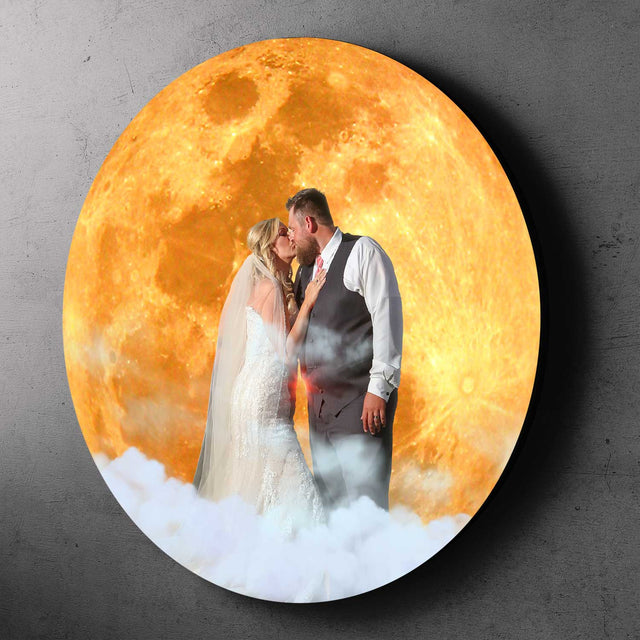 Custom Wedding Photo, Silver or Gold, Round Wood Sign