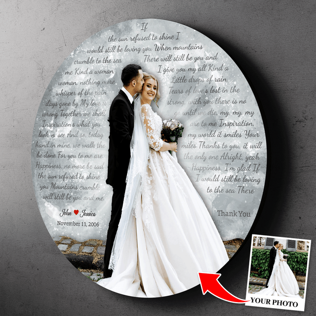 Custom Photo Name Date, Song Lyrics, Round Wood Sign