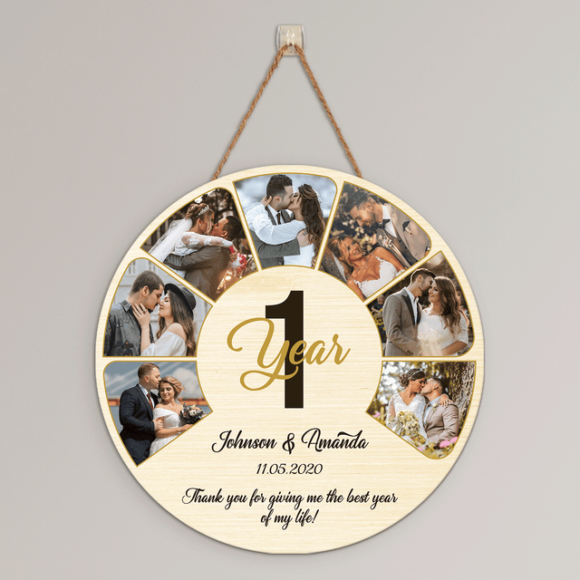 Custom Light Yellow Round Sign, Upload Photo, Text & Year of Anniversary