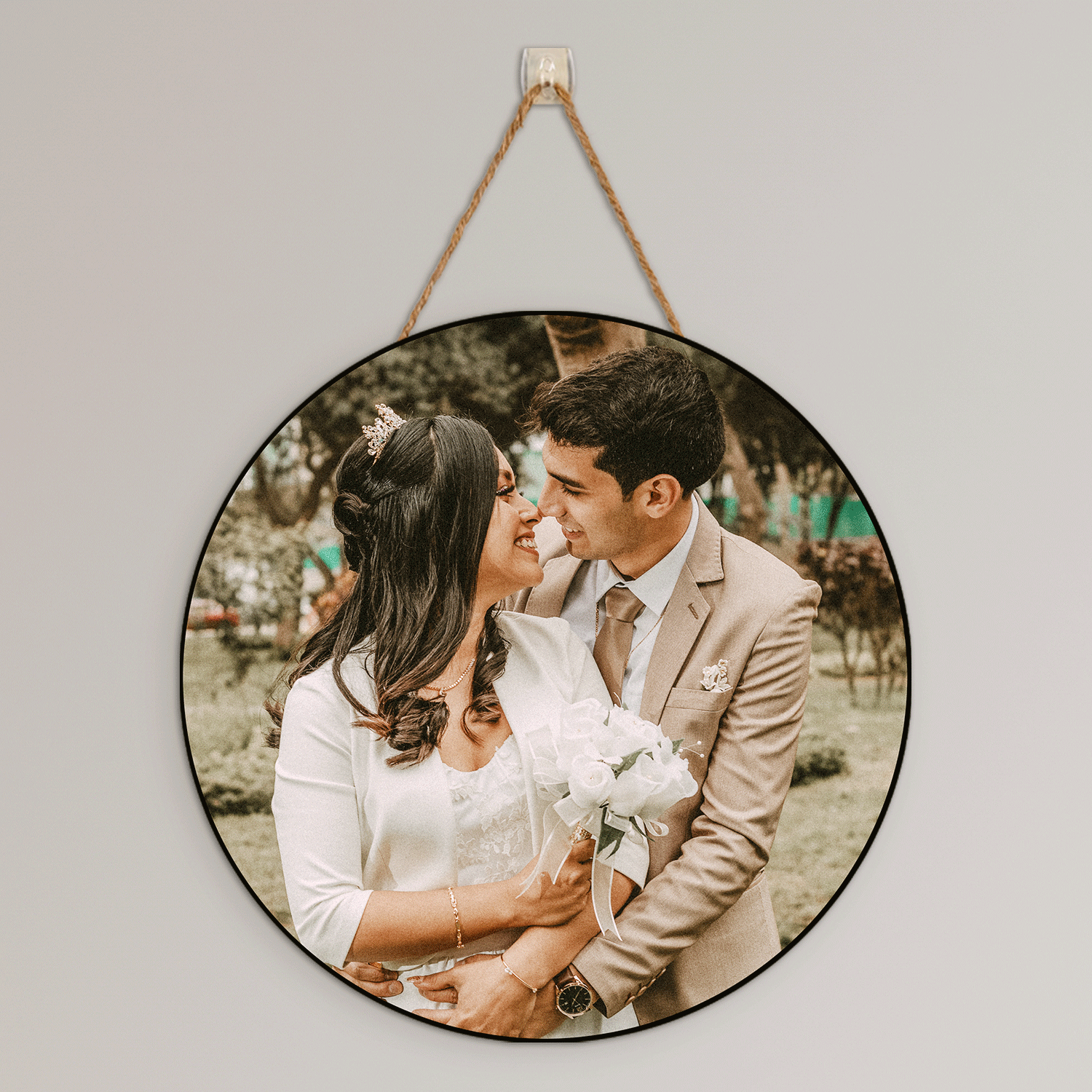 Custom Wedding Photo, 1 Photo Uploaded, Round Wood Sign