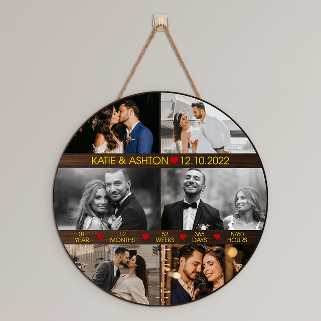 Custom Wedding Photo, 6 Photo Uploaded, Round Wood Sign